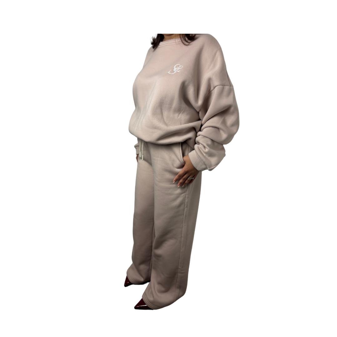 Ensemble sweat oversize et pantalon molleton - Beige