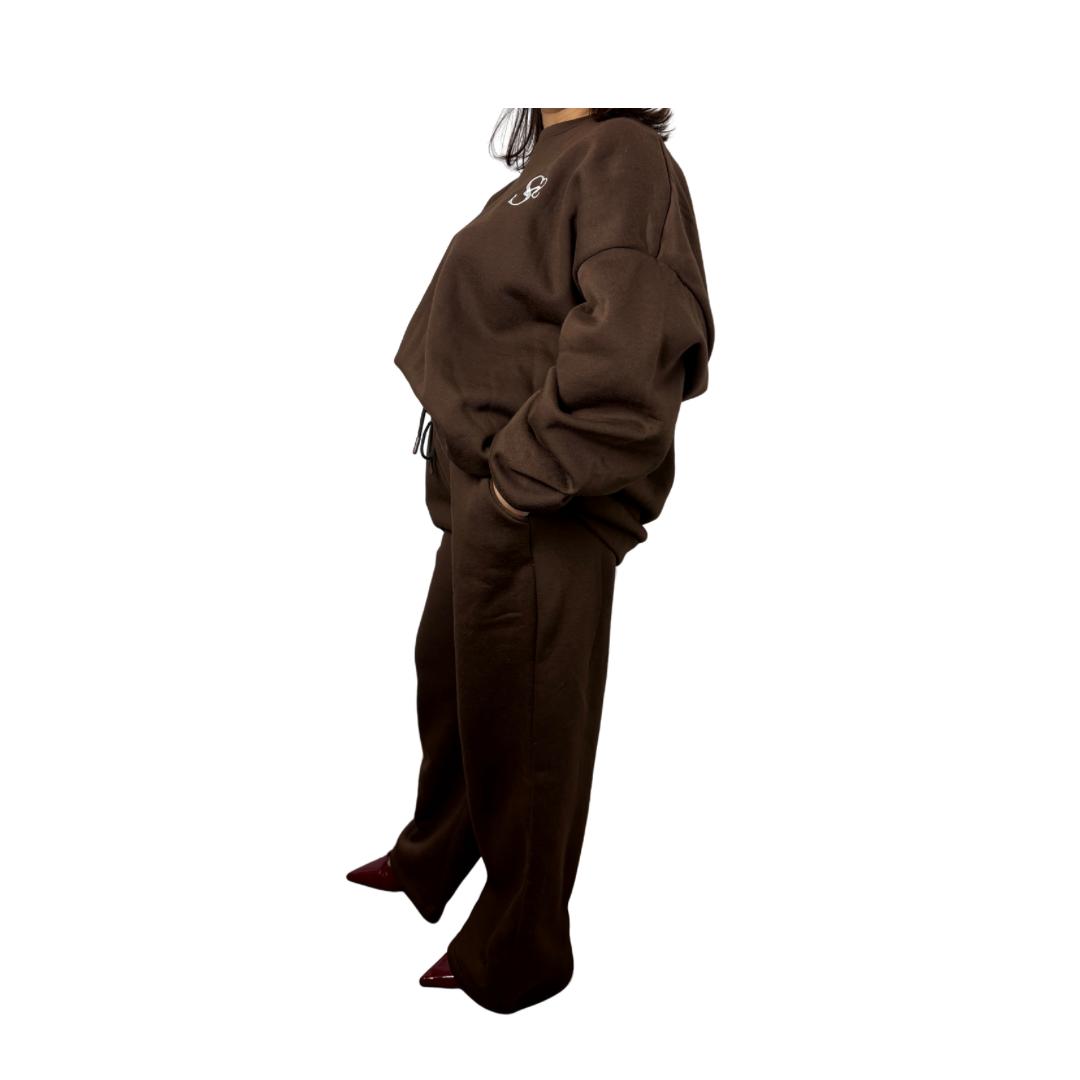 Ensemble sweat oversize et pantalon molleton - Marron
