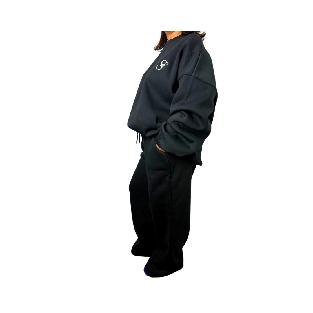 Ensemble sweat oversize et pantalon molleton - Noir