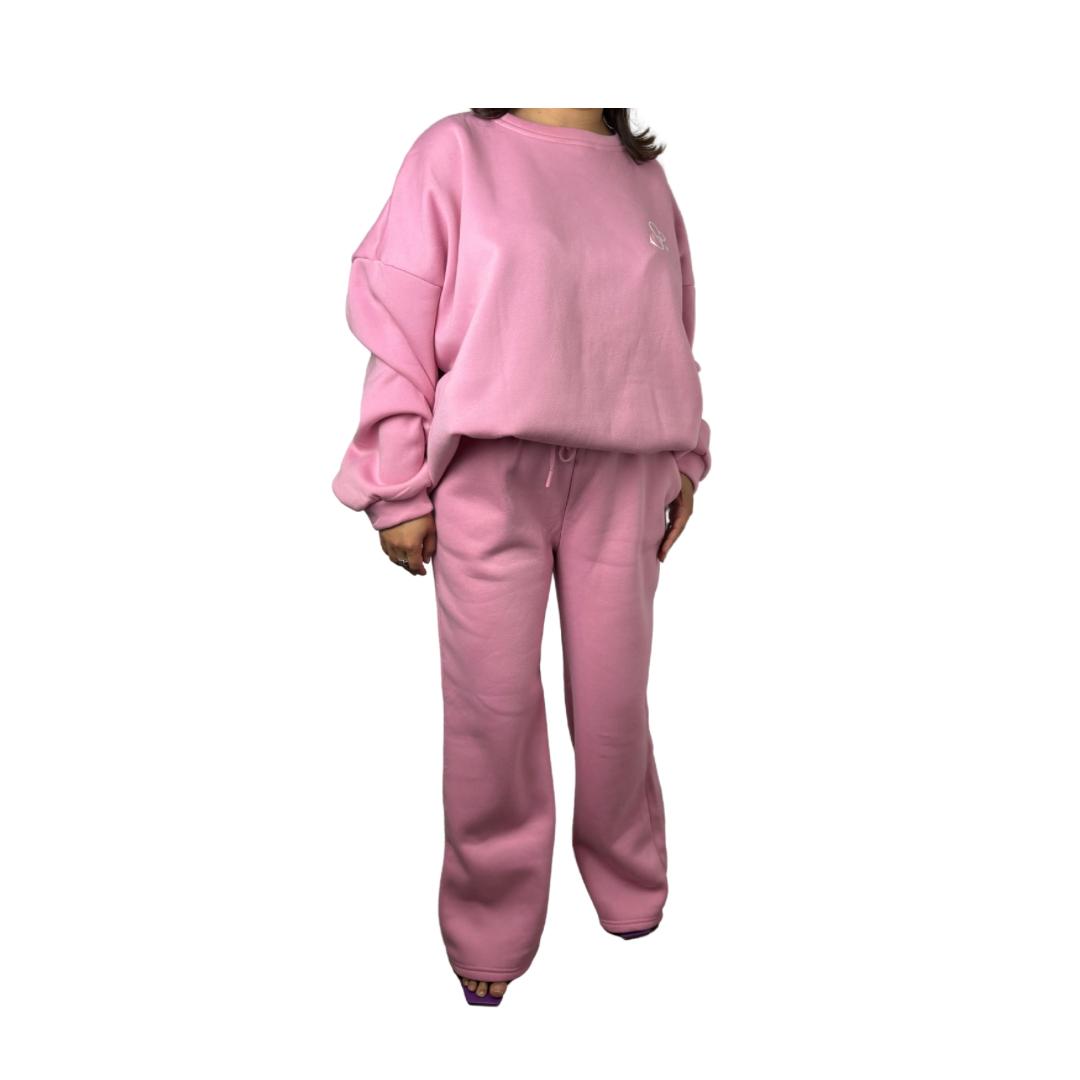 Ensemble sweat oversize et pantalon molleton -Rose