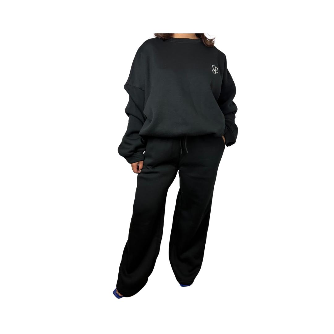 Ensemble sweat oversize et pantalon molleton - Noir