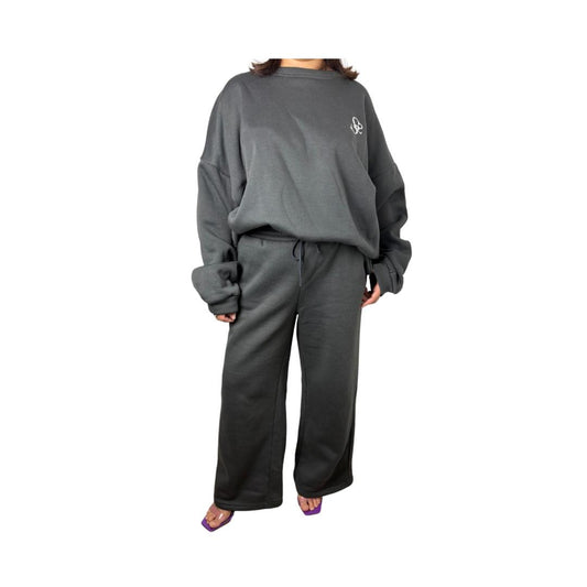 Ensemble sweat oversize et pantalon molleton - Gris foncé
