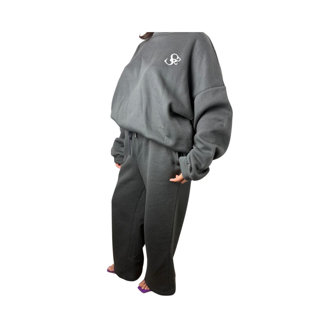 Ensemble sweat oversize et pantalon molleton - Gris foncé
