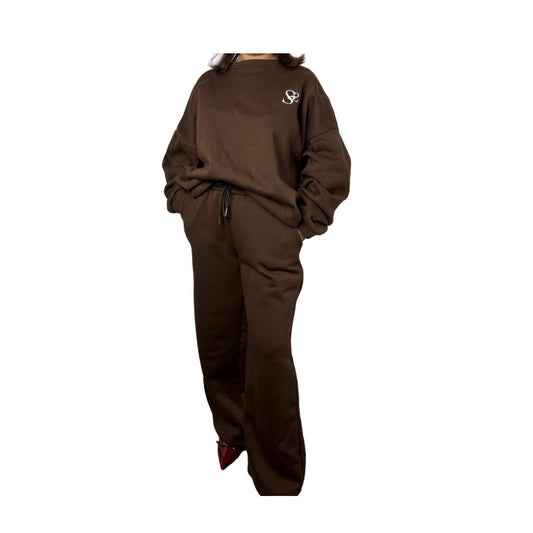 Ensemble sweat oversize et pantalon molleton - Marron